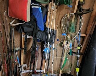 Too many fishing rods to list.  Fresh water and salt water rigs.  Lures and tackle too