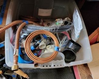 Electrical and plumbing supplies.  Copper wire, tubing, elbow fittings, pipe, hose...