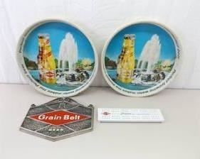 Vintage Grain Belt Serving Trays, Wall Sign, and Cribbage Board