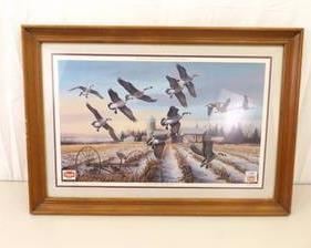 Vintage Schmidt Brewing Company Wood Framed Canadian Geese Poster