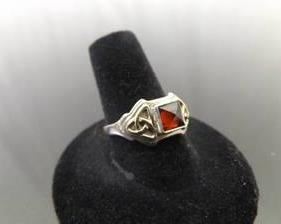 14k and .925 Sterling Silver Pyramid Cut Garnet Celtic Knot Ring Size 9