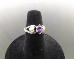 10k Black Hills Gold and .925 Sterling Silver Oval Cut Amethyst Ring Size 6.25