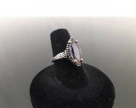 .925 Sterling Silver Marquis Cut Amethyst Ring Size 7