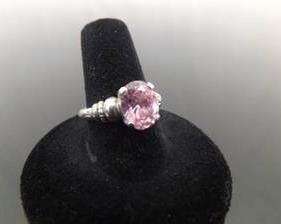.925 Sterling Silver Oval Cut Pink Sapphire Crystal Ring Size 8