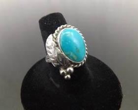 .925 Sterling Silver Navajo Turquoise Ring Size 7.5
