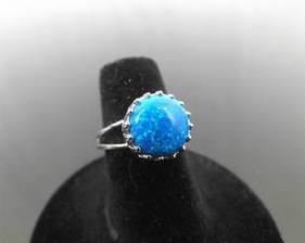 .925 Sterling Silver Synthetic Opal Ring Size 6