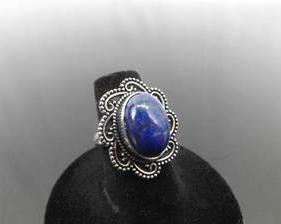 .925 Sterling Silver Lapis Lazuli Cabochon Ring Size 6