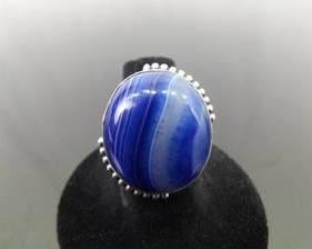 .925 Sterling Silver Blue Quartz Agate Cabochon Ring Size 7.5