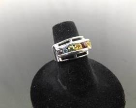 .925 Sterling Silver Multi Colored Stone Ring Size 6