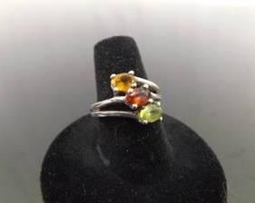 .925 Sterling Silver Citrine, Garnet, and Peridot Ring Size 7