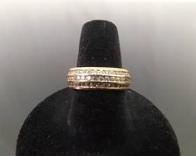 .925 Sterling Silver Inlayed Zirconia Rose Gold Vermeil Band Ring Size 8