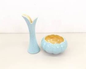 Vintage Red Wing Pottery Blue Speckle Bud Vase and Small Planter