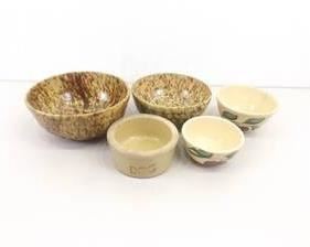 Lot of Vintage Roseville Spongeware, Dog Dish, and Watt Bowls