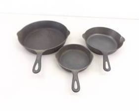 3 Antique Griswold and Wagner Cast Iron Unseasoned Lye Stripped Frying Pans