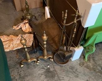 wood fire place equipment in brass