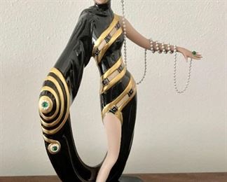 Limited Edition Franklin Mint "Pearls & Emeralds" Art Deco Porcelain figure, approx 9"