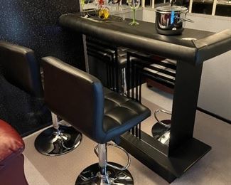 Art Deco mirrored front bar + 2 chrome swivel stools