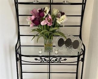 Wrought iron baker's rack w/ 3 glass shelves