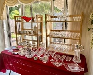 Crystal stemware, serving items, cups/saucers