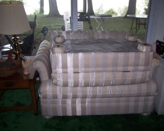 STRIPED LOVESEAT ( SLEEPER) AND STORAGE OTTOMAN