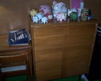 CABINET SEWING MACHINE, TALL CHEST & PIGGY BANKS