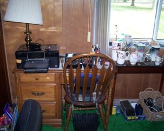 DESK & CHAIR, LAMP, VASES & PITCHERS
