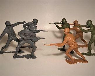 Vintage 1960s plastic WWII soldiers by Marx Toys.  These are the larger size versions.  