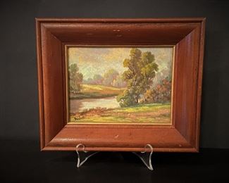 Vintage small landscape painting by De Voss 
