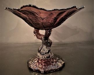 Amethyst glass compote in the style of French  glass firm Vallerysthal