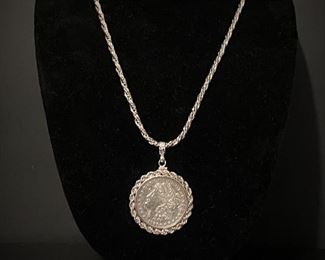 1921 Liberty Head US Silver Dollar Coin made into a pendent with Sterling 925 chain from Italy