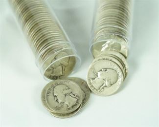 Two rolls of silver quarters