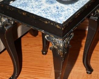 Blue & white tile topped accent table