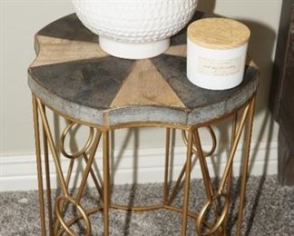 Two tone wood topped brass side table