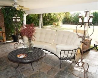 OW Lee wrought iron half moon loveseat sectional