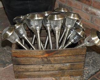 15 LED lanterns with a slat wood box crate