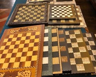 Dozens of Wood, Wooden Inlay, Marble, Granite, Stone, and folding boards.  Sizes from 4" sq. to 20" sq.