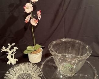 Decorative Glass Bowl, Platter, White Porcelain Accent Piece  Vase