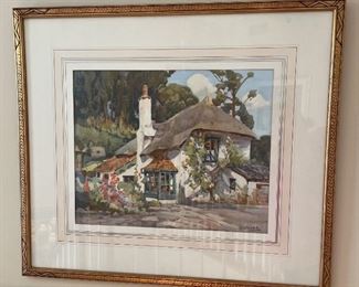 Harold Septimus Power Watercolor English Cottage Framed Art