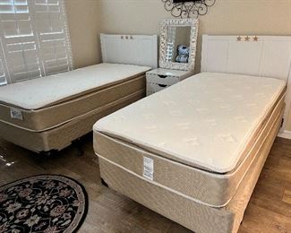 Two twin beds, mattress and box springs, twin headboards