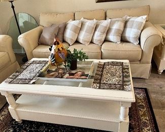 Living room couch, white coffee table