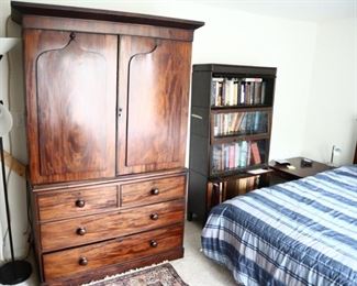 Figured Mahogany linen press $750, stacking bookcase $550, vintage & antique books $1-10