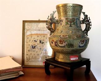Chinese enameled Brass vase $250, Indian painting $150