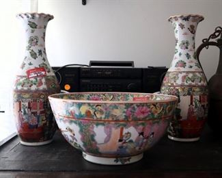 Chinese Rose Medallion, $250 for bowl, $150 for pair of vases