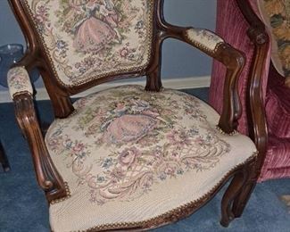 Italian Chateau d'Ax Spa French Louis XV Style Tapestry Armchair Made in Milan Italy