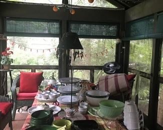 Retro, Fire King Jadeite, Red, pink and green depression glass and on and on.