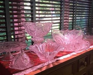 Punch bowl, try & 12 cups wagon wheel pattern, Century Glass Co. and Westmoreland Glass Co. 