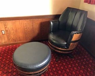 Mid Century Whiskey Barrel Club Chair Ottoman 