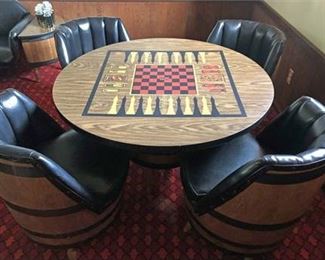 Mid Century Whiskey Barrel Game Table Set 
