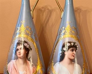 Item 16:  (2) Hand Painted Pitchers in the Style of Royal Vienna - 9.5":  $395/Pair