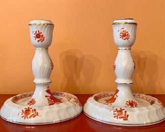 Item 19:  Herend "Rust Chinese Bouquet" Candlesticks - 6": $132/Pair